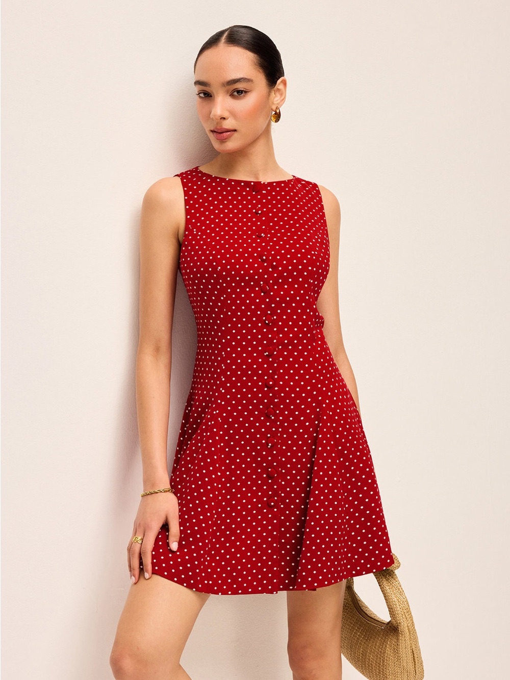 Commense Polka-Dot Sleeveless Tie-Back Dress - Size XS - Picture 4 of 15